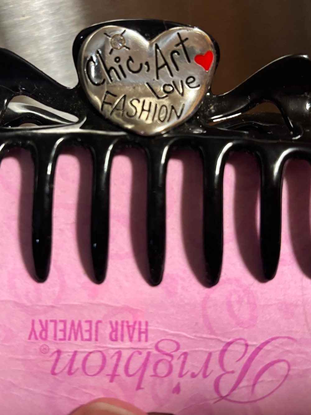 Retired BRIGHTON Fashionista Black Claw Clip Silver Heart CHIC ART LOVE FASHION - Picture 2 of 7